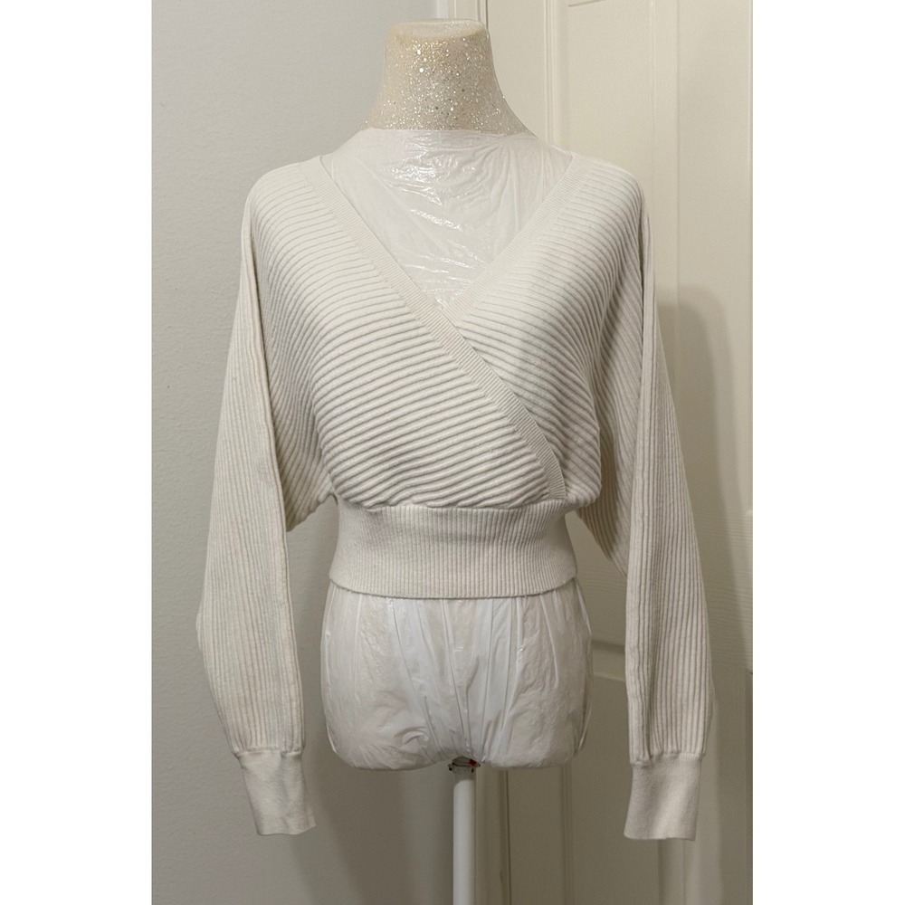 Forever 21 Women's M Ribbed Surplice Wrap Sweater Dolman Sleeve V-Neck Soft girl